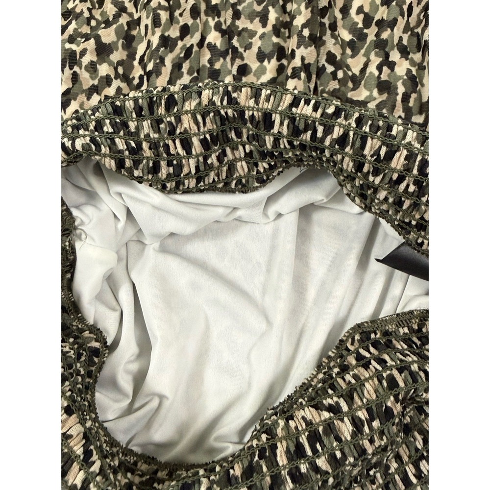 White House Black Market Smocked Waist Camouflage Lined Meshy Top Sz L - Picture 9 of 12
